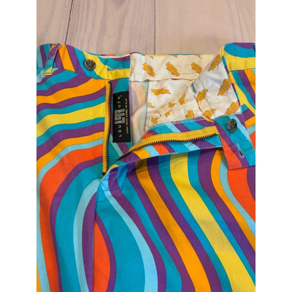 Loudmouth Golf Shorts Mens 36 Multicolor Wavy Psychedelic Stripe Cotton Stretch